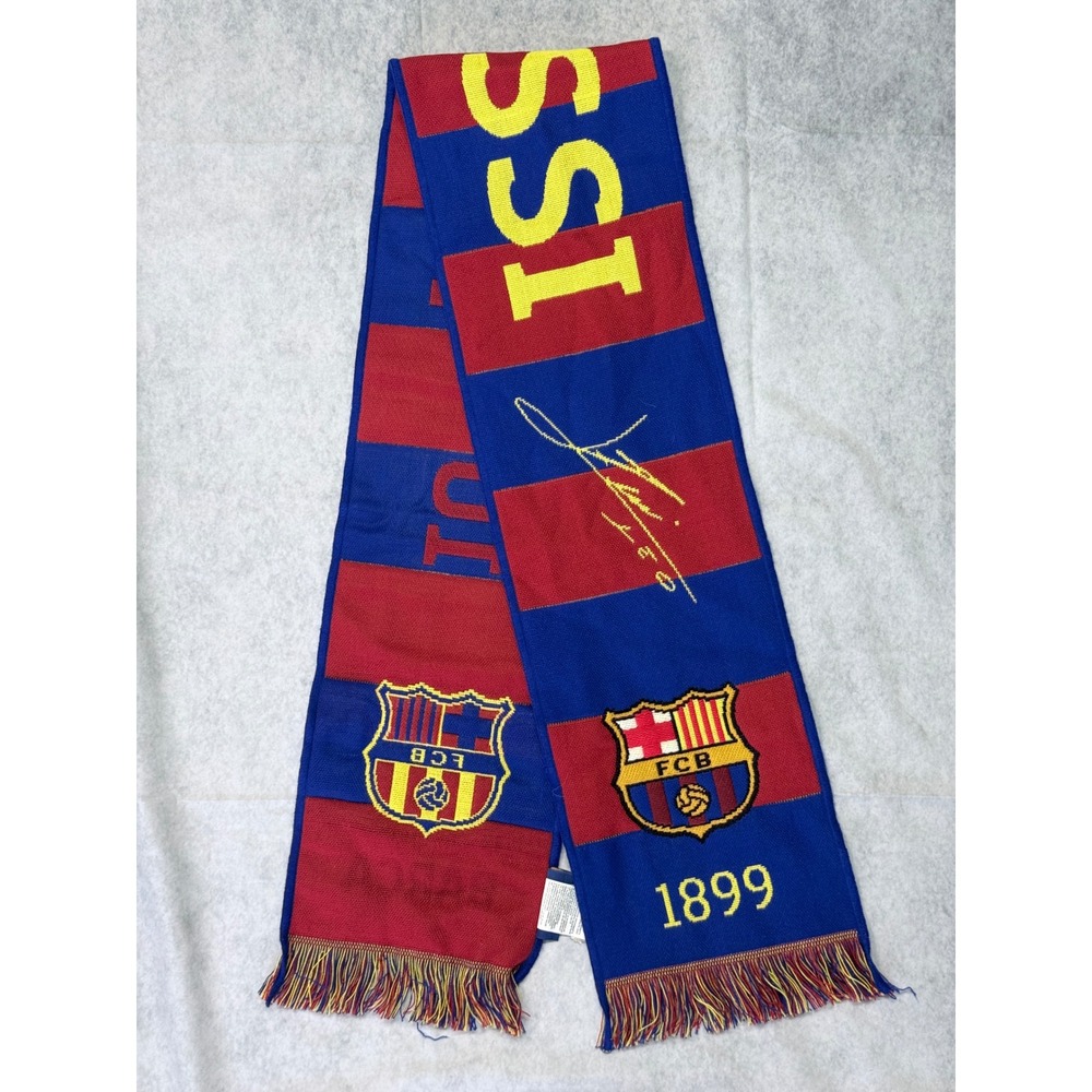 FC Barcelona Lionel Messi Signature Scarf Red Blue Knit Barca Soccer 1899 Crest
